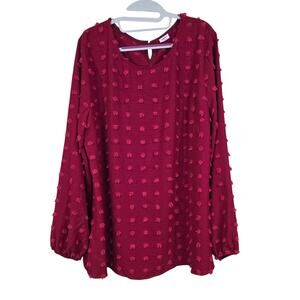 Women's Xieerduo Red Swiss Dot Long Sleeve Blouse | Size XXL
